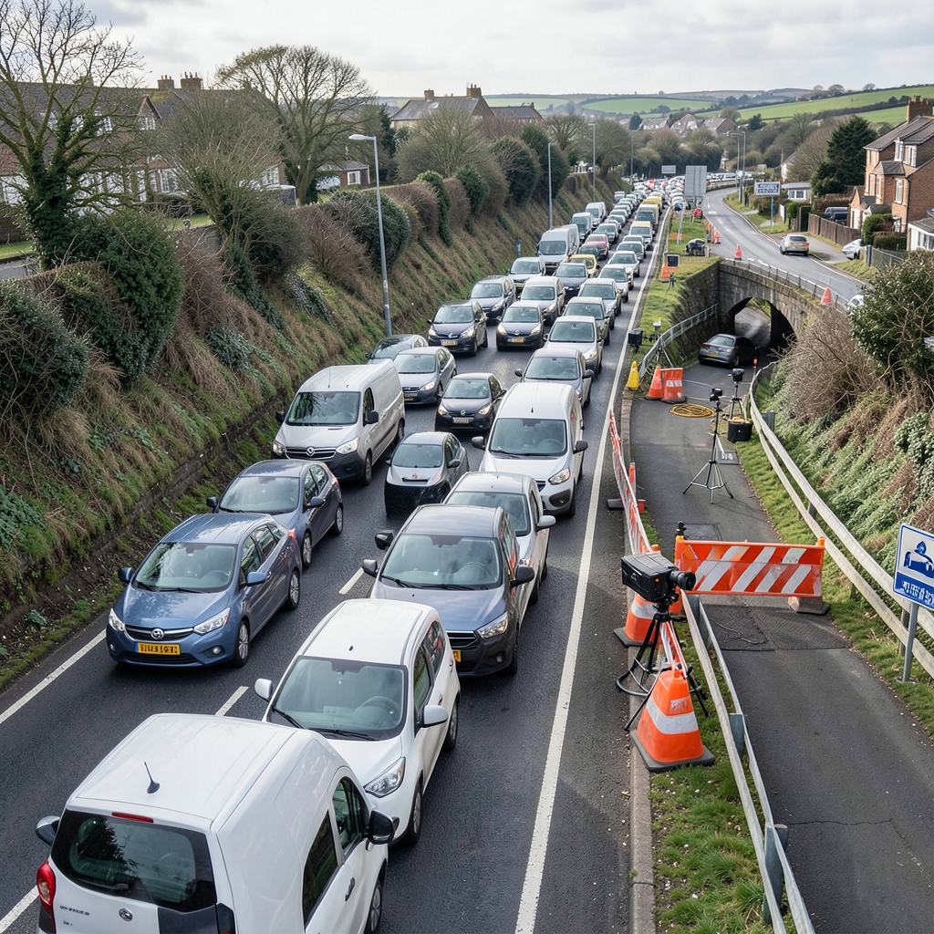 Traffic queues on A270 Lewes Road amid A27 closure and congestion towards Lewes